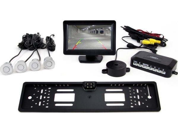 Parkhilfesystem Tft01 4,3" Mit Cam-402 Led-Kamera, 4 Silberfarbene Sensoren