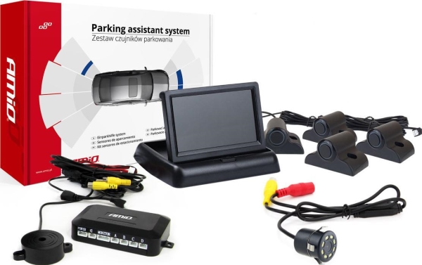 Amio Parkavimo Pagalbos Sistema Tft02 4,3" Su Hd-308-Led Kamera, 4 Juodi Jutikliai, Sunkvežimiams