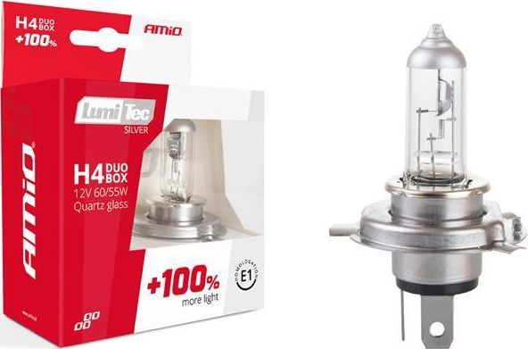 Amio Halogenpære H4 12V 60/55W Lumitec Silver +100% Duo Box