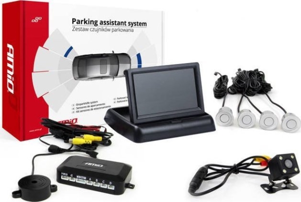 Amio Parkavimo Pagalbos Sistema Tft02 4,3" Su Hd-315-Led Kamera, 4 Sidabro Spalvos Jutikliai