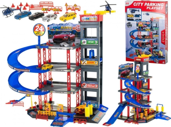 Lelupysäköintialue, jossa on autotalli, autopesula ja huoltoasema