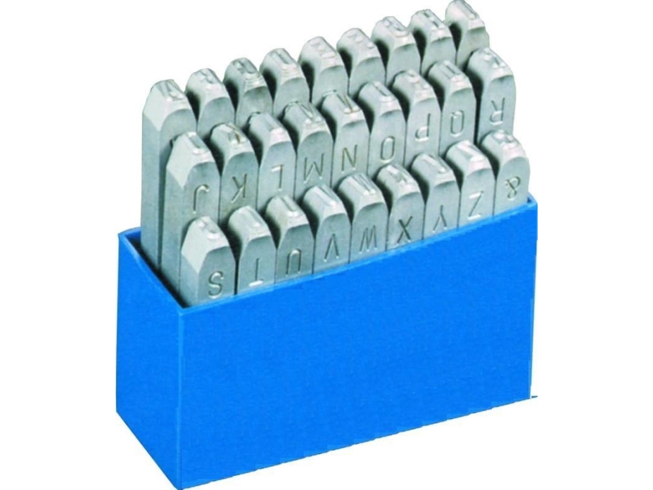Stålbogstaver prægestempler i sæt (A-Z+&) med karakter højde 1 mm (Styrke 600-800 N/mm2)