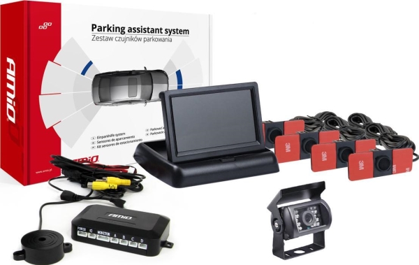 Amio Parkavimo Parkassist-System Tft02 4,3" Mit Hd-501-Ir-Kamera, 4 Schwarze Sensoren, Einbau