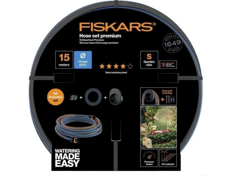 Fiskars Slange 1/2" 15M - Q4 + Vægbeslag