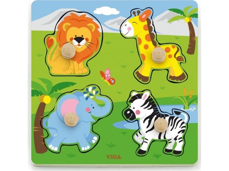 Viga Toys Viga Holzpuzzle Mit Stiften Wildtiere
