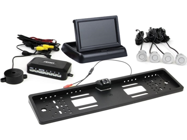Parkhilfe-System Amio Parkavimo Tft02 4,3" Mit Hd-402-Led-Kamera, 4 Silberfarbene Sensoren