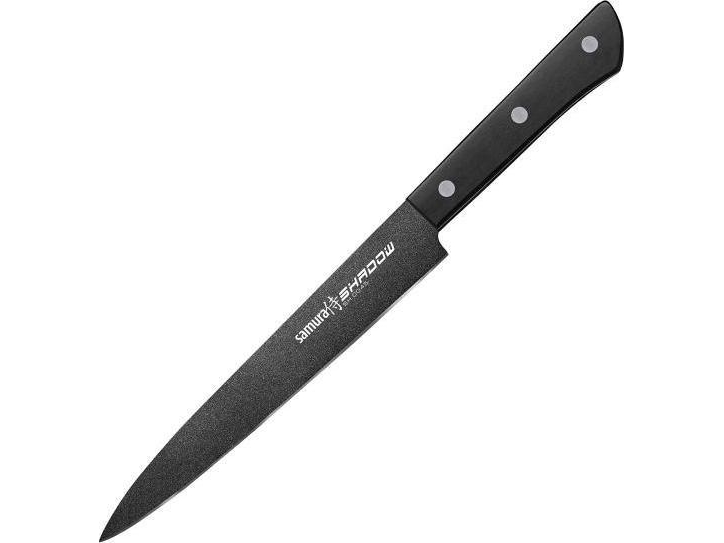 Samura Shadow Universal Kitchen Slicing Knife With Juodas Non-Stick Coating 7.7"/196Mm From Aus 8 Japanese Steel 59 Hrc