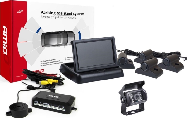 Parkhilfe-System Tft02 4,3" Mit Hd-501-Ir-Kamera, 4 Schwarze Sensoren, Für Lkw