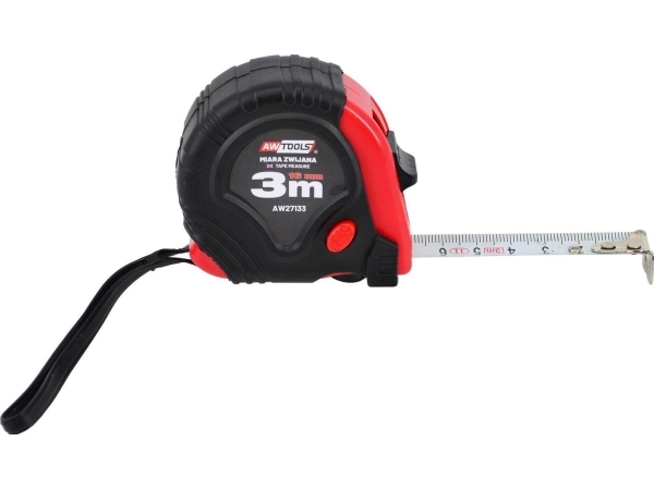 AWTOOLS rullemål rød-sort 10 m x 25 mm ABS TPR 2-stop