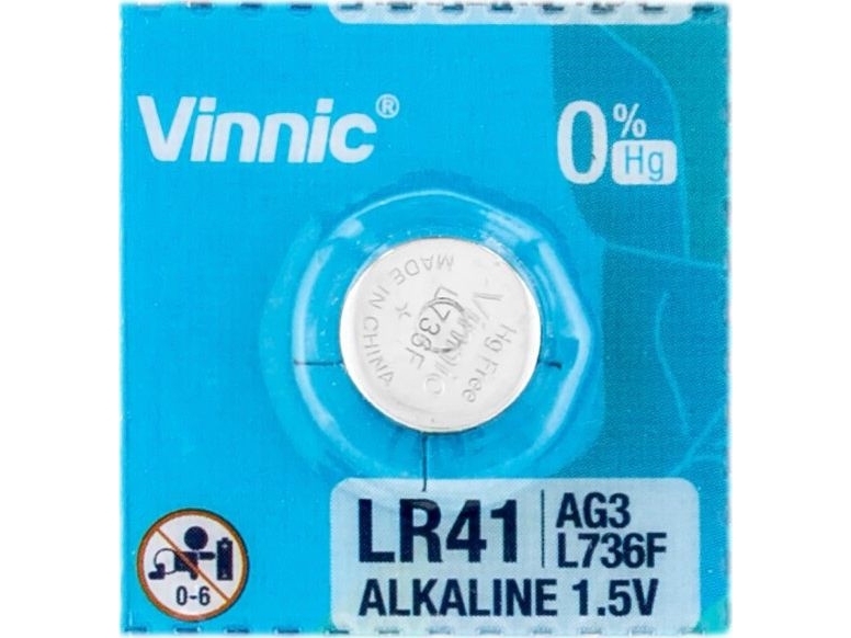 Alkali-Miniknapbatterie Vinnic G3 / Ag3 / Lr41 / L736 / 192 Blister Med 10 Stk.