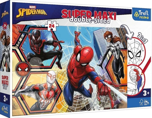 Trefl Dobbeltsidet Puslespil 24 Brikker Super Maxi Spiderman I Aktion 3-I-1