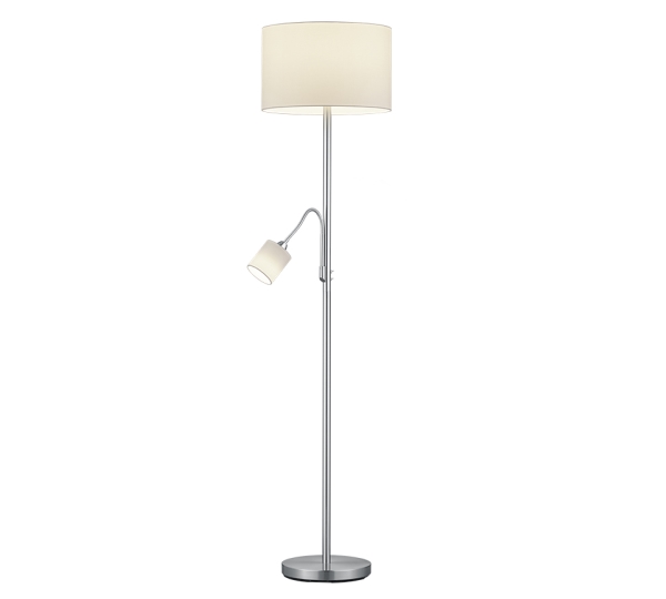 TRIO Hotel, Nickel, Vit, Sovrum, Vardagsrum, Tyg, IP20, II, E27 | Belysning - Inomhusbelysning - Golvlampa | GameStuff