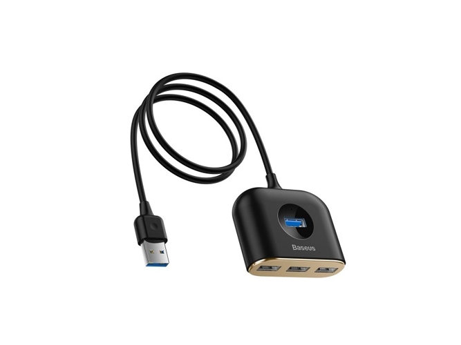 4-I-1 Baseus Square Round Usb-Adapter, Hub Usb 3.0 Til 1X Usb 3.0 + 3X Usb 2.0, 1M Sort
