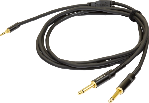 Proel 3,5Mm Stereo Uros - 2 X 6,3Mm Mono Uros, 3M, Musta