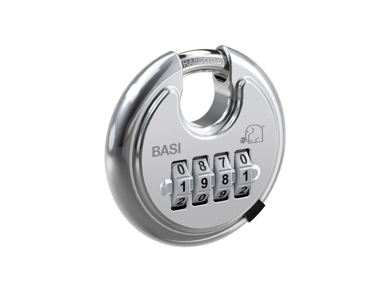Basi 6100-7050, Herkömmliches Vorhängeschloss, Zahlenschloss, Silber, Edelstahl, Gehärteter Stahl, U-Förmig