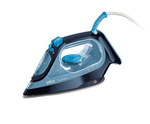 Braun TexStyle 3 SI 3050 BL, Tørr & dampstrykejern, Keramisk strykesåle, 2 m, Blå, 160 g/min, 0,27 l