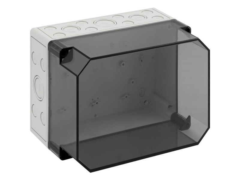 Montagekasse Tk Ps, Polystyrol, Hxbxd 254 X 180 X 165 Mm, Ral7035 Med Transparant Låg, Ip66, Tom, Halogenfri, Med Udslagsblanketter