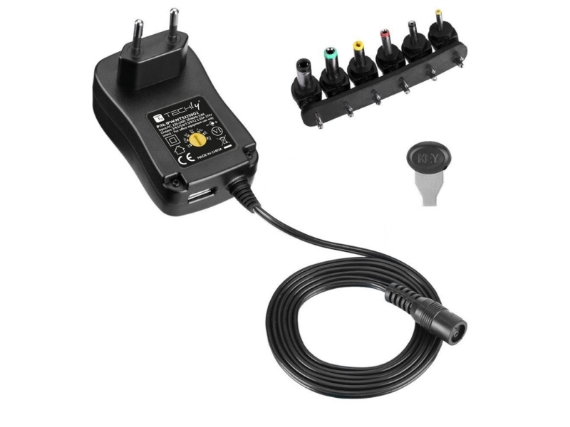 Strömförsörjning Techly universell justerbar 3-12V 2,25A 27W USB 5V 1A | Datortillbehör - Laddare & Batterier - Bärbar nätaggregat | GameStuff