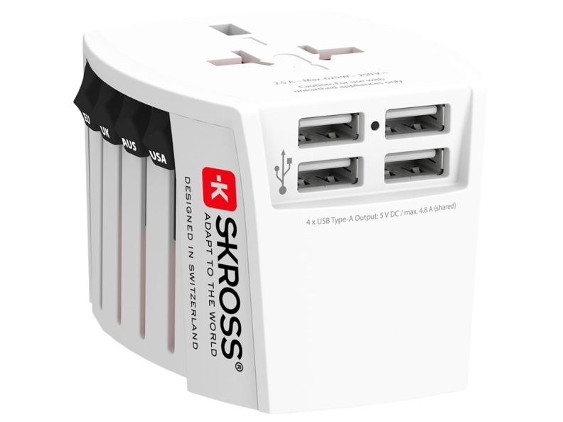 Skross 60604, Universaali, Universaali, 100 - 250 V, Valkoinen, 4,8 A, 5 V