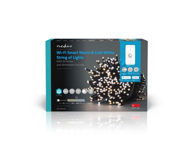 Nedis SmartLife Dekorativ LED | Snor | Wi-Fi | Varm til kølig hvid | 400 LED´s | 20.0 m | Android / IOS