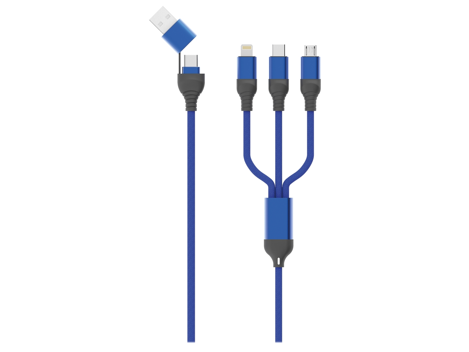 2Go 797360, 1,2 M, Usb A/Usb C, Usb C/Micro-Usb B/Lightning, Sort, Blå