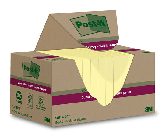 Post-It 7100284576, Quadratisch, Gelb, Papier, 100%, 47,6 Mm, 47,6 Mm
