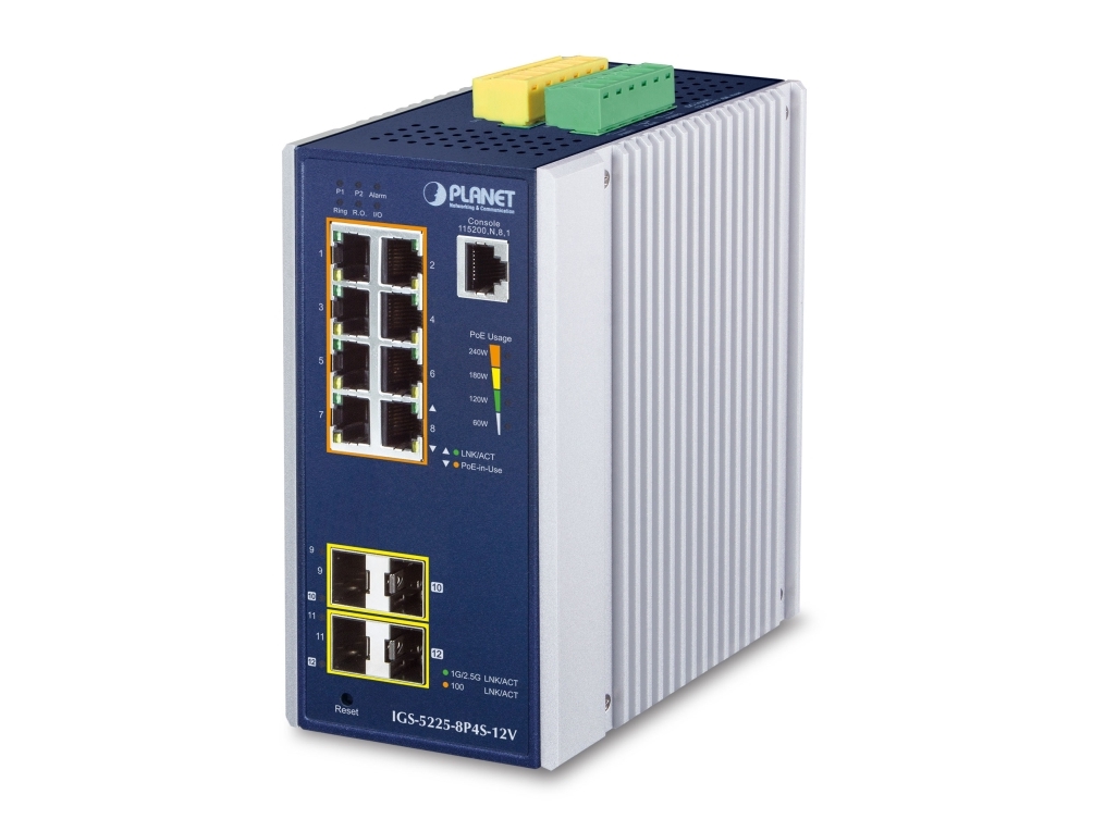 Planet Industrial 8-Port Ge Poe+ 2*1G Sfp+ 2*2,5G Sfp - 8-Port, Managed, L2+, Gigabit Ethernet (10/100/1000), Vollduplex, Power Over Ethernet (Poe),