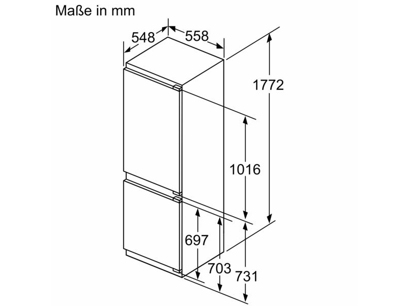 Siemens iQ500 KI86NADD0 - Køleskab/fryser - bund-fryser - til indbygning - niche - bredde: 56 cm - dybde: 55 cm - højde: 177.5 cm - 260 liter - Klasse D