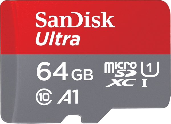 SanDisk Ultra - Flashhukommelseskort (microSDXC til SD adapter inkluderet) - 64 GB - A1 / UHS-I U1 / Class10 - microSDXC UHS-I