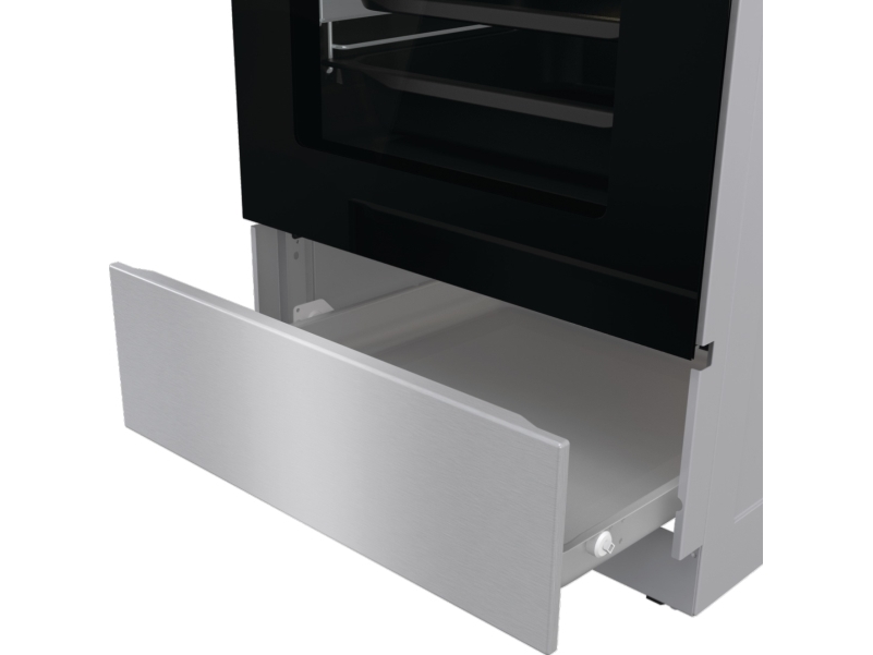 Gorenje 740742, Freistehender Herd, Schwarz, Edelstahl, Drehregler, Sensor, Silber, Metall, Edelstahl, Vorderseite