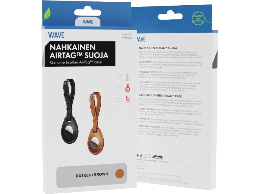 Wave Genuine Leather nahkasuoja kiinnityslenkillä, Apple AirTag, ruskea