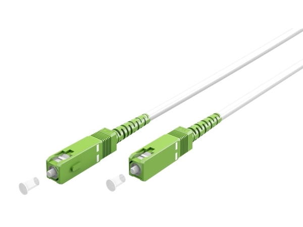 Goobay Lyslederkabel (FTTH), Singlemode (OS2) White, hvid (Simplex), 3 m fiberoptisk kabel, stik SC-APC (8°) > stik SC-APC (8°), halogenfri kabelkappe (LSZH)