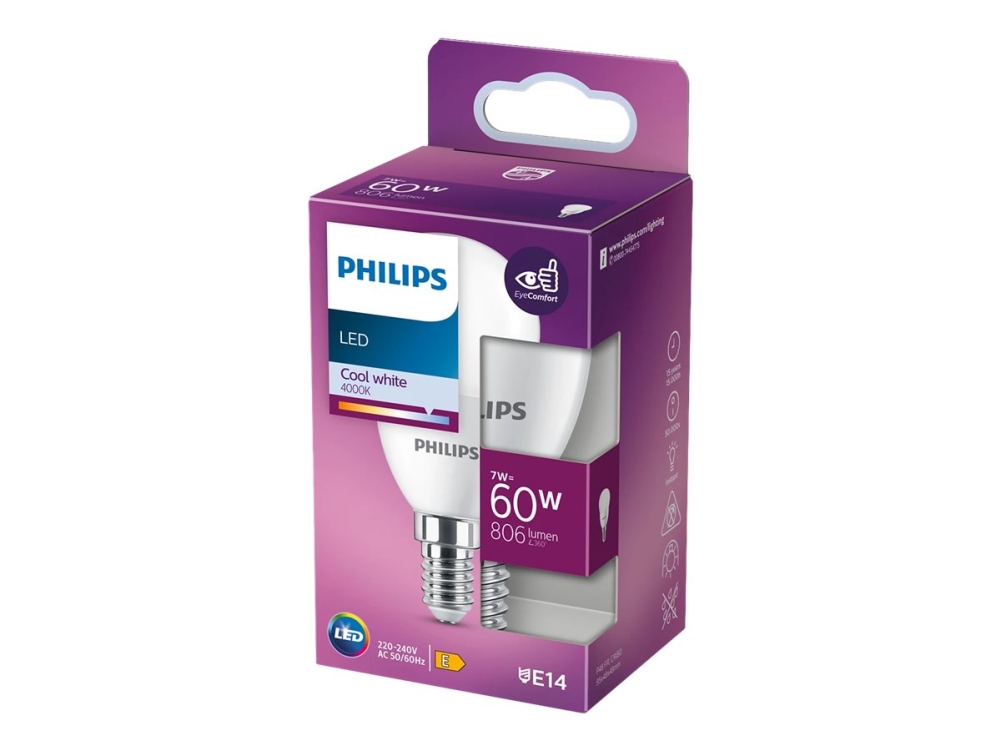 Philips 8719514309708, 7 W, 60 W, E14, 806 Lm, 15000 H, Kaltweiße