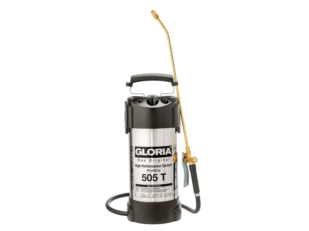 Gloria 505 T Profiline, Hånd Havesprøjte, 5 L, 8 L, Sort, Hvid, Rustfrit Stål, Messing