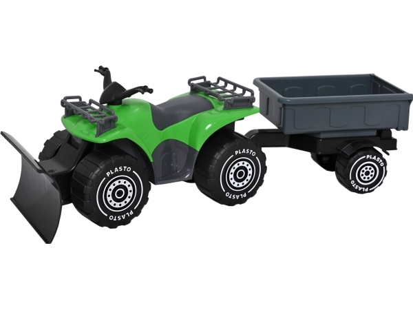 Plasto ATV med plog och släp, grönt | Utomhusleksaker - Gå / Löpande fordon - Gå fordon | GameStuff