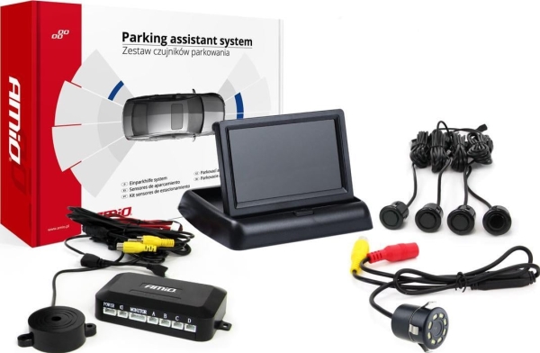 Amio Parkavimo Pagalbos Sistema Tft02 4,3" Su Hd-308-Led Kamera, 4 Juodi Jutikliai Gold
