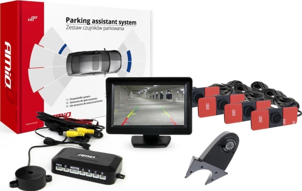 Parkhilfesystem Tft01 4,3" Mit Hd-502-Ir-Kamera, 4 Schwarze Sensoren, Einbau