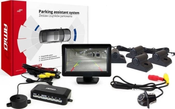 Amio Parkeringssensorsæt Tft01 4 3  " Med Kamera Hd 305 Led 4 Sensorer Sort Lastbil