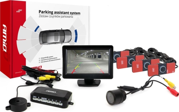 Parkhilfesystem Tft01 4,3" Mit Hd-307-Ir-Kamera, 4 Weiße Sensoren 22 Mm