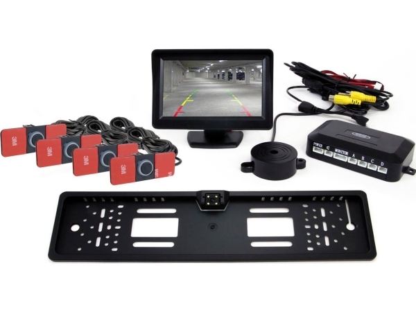 Amio Parkavimo pagalbos sistema TFT01 4,3 su CAM-402 LED kamera, 4 juodi jutikliai, vidinis montavimas