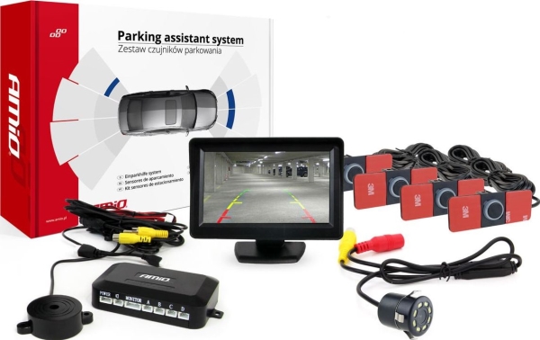 Amio Parkavimo pagalbos sistema TFT01 4,3 su HD 315 LED kamera, 4 juodi jutikliai, vidinis montavimas