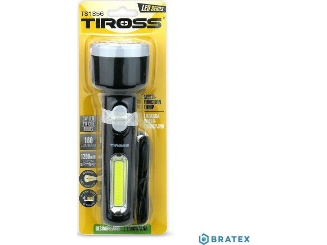 TIROSS RECHARGEABLE LED FLASHLIGHT 3W LED + 2W COB TS1856