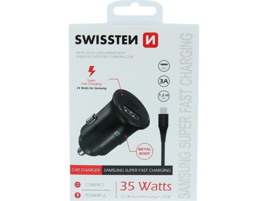Swissten Ladegerät Sam Swissten 25W 2Xusb-C Schwarz + Kabel 1.2M Type-C