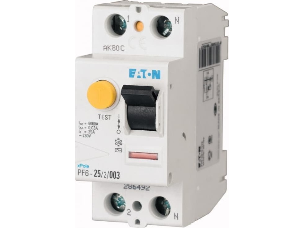 Eaton Fejlstrømsafbryder (Hpfi) 2P 25A 0,5A Type Ac Pf6-25/2/05 286495