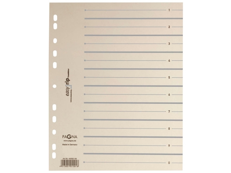 Pagna 44063-06, Numerisk faneindeks, Karton, Beige, Grå, Portræt, A4, 100 stk