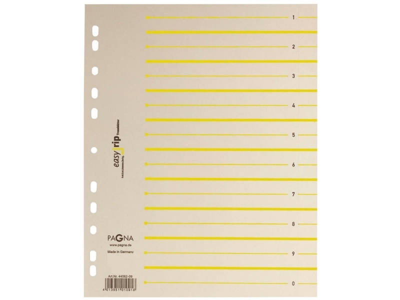 Pagna 44063-05, Numerisk faneindeks, Karton, Beige, Gul, Portræt, A4, 100 stk