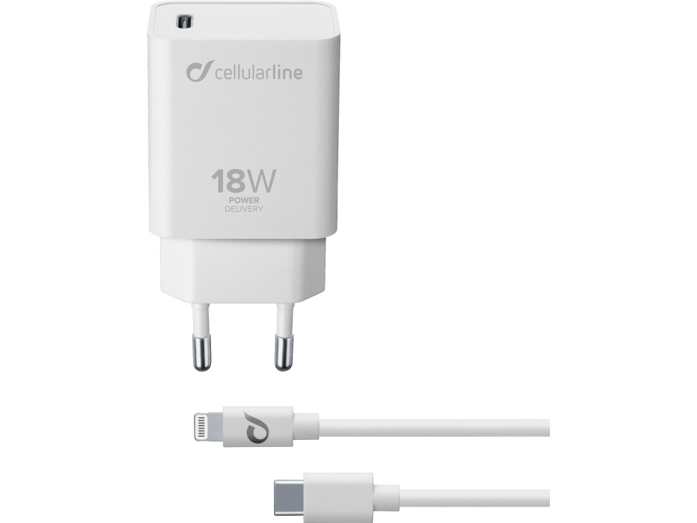 Cellularline Usb-C Charger Kit 18W - Usb-C To Lightning - Iphone 8 Or Later, Drinnen, Ac, Weiß