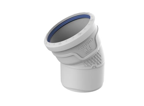Wavin AS+ PP-M bøjning 110 mm. 30°. Hvid. Støjdæmpende
