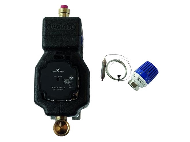 Wavin Parallelshunt 1-16 kredse med Grundfos UPM3 Hybrid pumpe, isoleret.