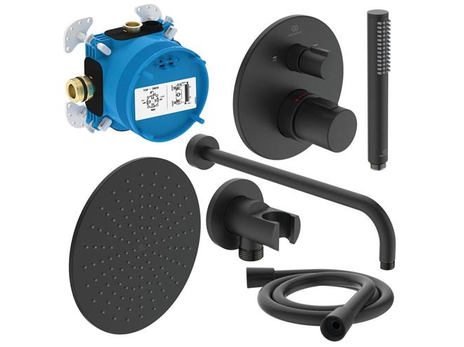 Ideal Standard Ceratherm T100 brusesampak - indbyg. m/hoved- og håndbruser, Silk Black | VVS Artiklar - Badrum - Duschset & Tillbehör | GameStuff